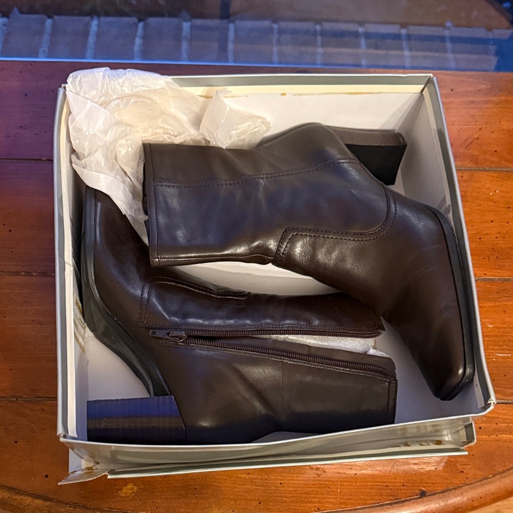 Nine West Dark Brown Leather Heeled Boots